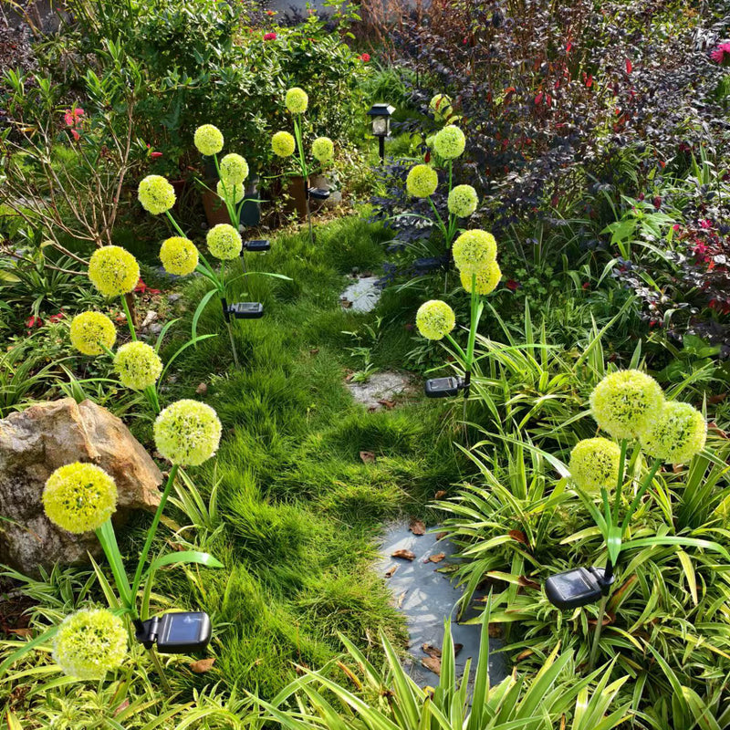 Moderne Art Deco Solar Wasserdichte Edelstahl ABS Kupferdraht Löwenzahn Pflanzenkugel Erdspieß LED Außenleuchte Landschaftsbeleuchtung für den Garten 