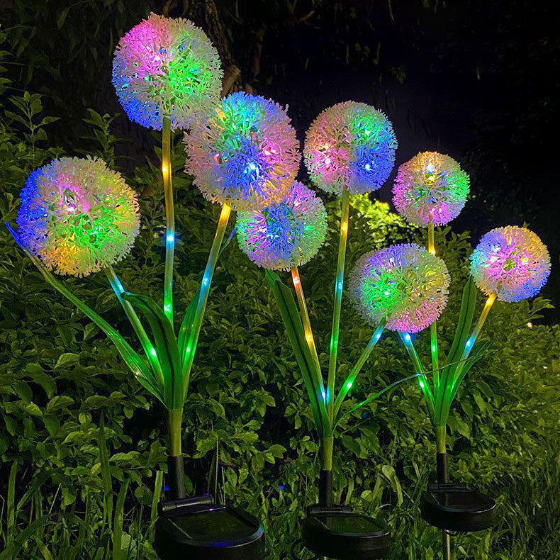 Moderno Arte Deco Solar Impermeable Acero Inoxidable ABS Cable de Cobre Planta de Diente de León Bola de Enchufe de Tierra LED Luz Exterior de Paisaje Para Jardín 
