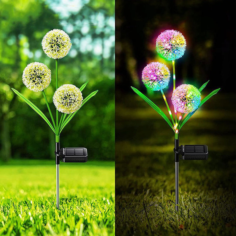 Moderne Art Deco Solar Wasserdichte Edelstahl ABS Kupferdraht Löwenzahn Pflanzenkugel Erdspieß LED Außenleuchte Landschaftsbeleuchtung für den Garten 