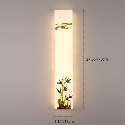 Traditional Chinese Resin Imitation Marble Zinc Alloy Enamel Rectangular Bamboo Flower Pine Tree LED Wall Sconce Lamp For Bedside
