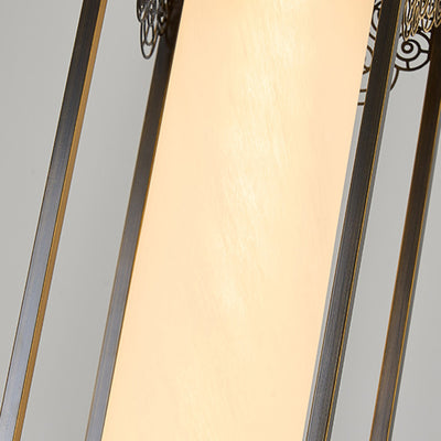 Lampe suspendue LED en forme de cylindre en verre de cuivre chinois traditionnel avec nuage de bon augure sculpté pour chevet 
