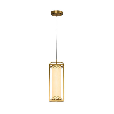 Lampe suspendue LED en forme de cylindre en verre de cuivre chinois traditionnel avec nuage de bon augure sculpté pour chevet 