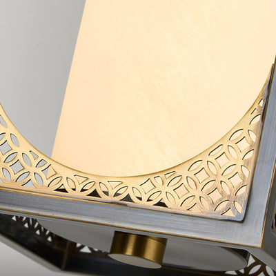 Lampe suspendue LED en forme de cylindre en verre de cuivre chinois traditionnel avec nuage de bon augure sculpté pour chevet 