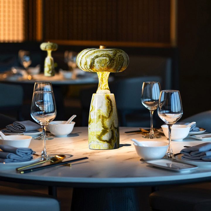 Lampe de table LED à colonne acrylique rechargeable traditionnelle japonaise avec motif marbré pour chevet 