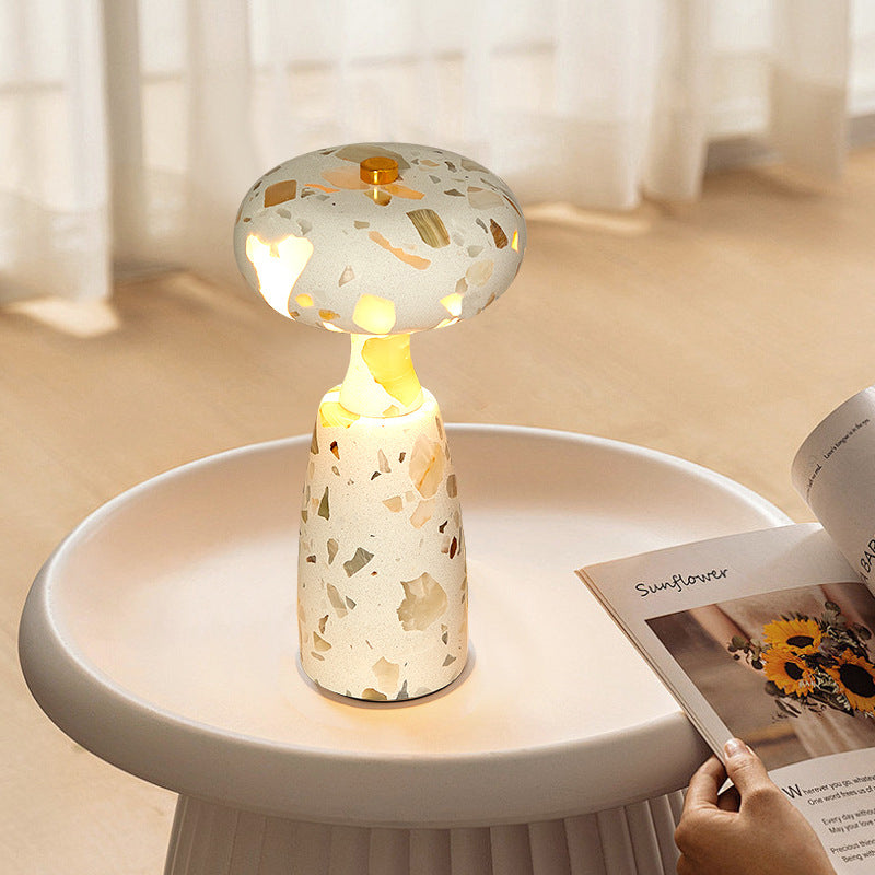 Lampe de table LED à colonne acrylique rechargeable traditionnelle japonaise avec motif marbré pour chevet 
