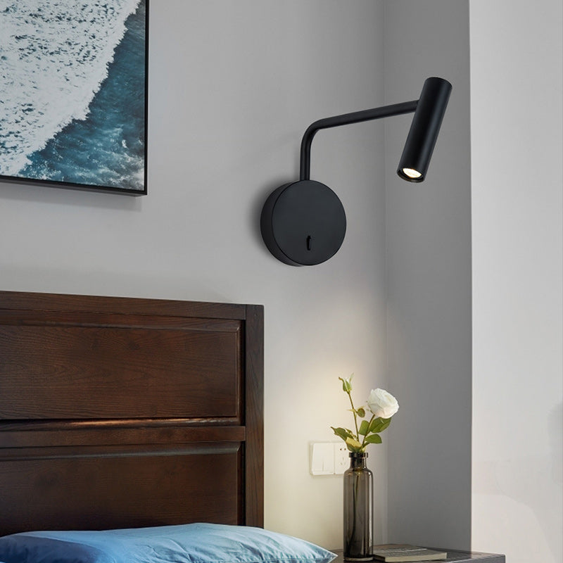 Moderne minimalistische Aluminium-Eisen-Zylinder drehbare LED-Wandleuchte für das Lesen am Bett 