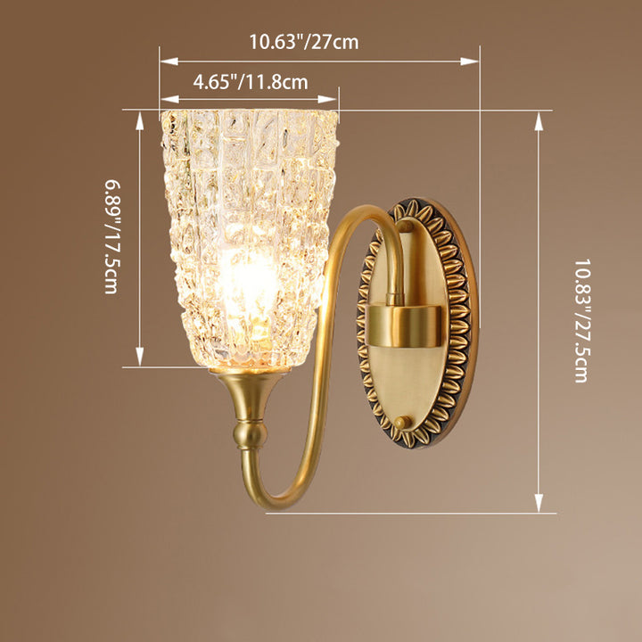 Traditionelle Luxus Messing Glas Geschnitzte Zylinder Eiskristallstruktur 1/2 Licht Wandleuchte für das Bett 