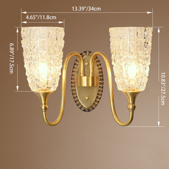 Traditionelle Luxus Messing Glas Geschnitzte Zylinder Eiskristallstruktur 1/2 Licht Wandleuchte für das Bett 