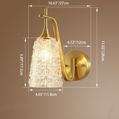 Traditional Luxury Brass Glass Cylinder Ice Cracked Texture 1-Light Wall Sconce Lamp For Bedside