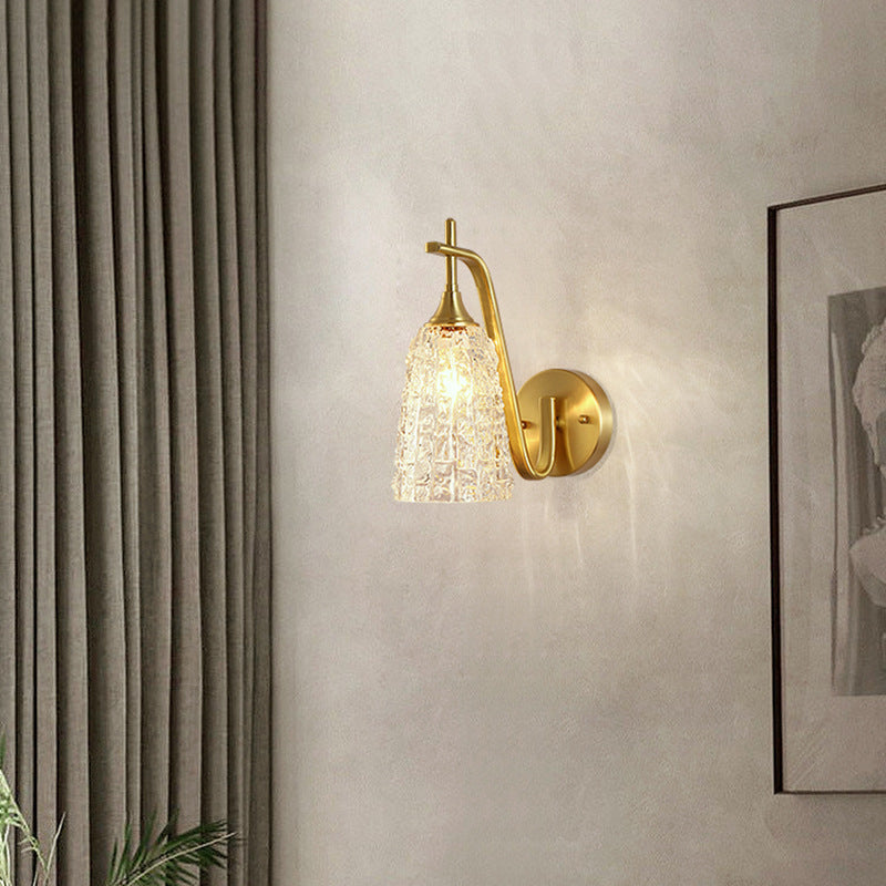 Traditional Luxury Brass Glass Cylinder Ice Cracked Texture 1-Light Wall Sconce Lamp For Bedside