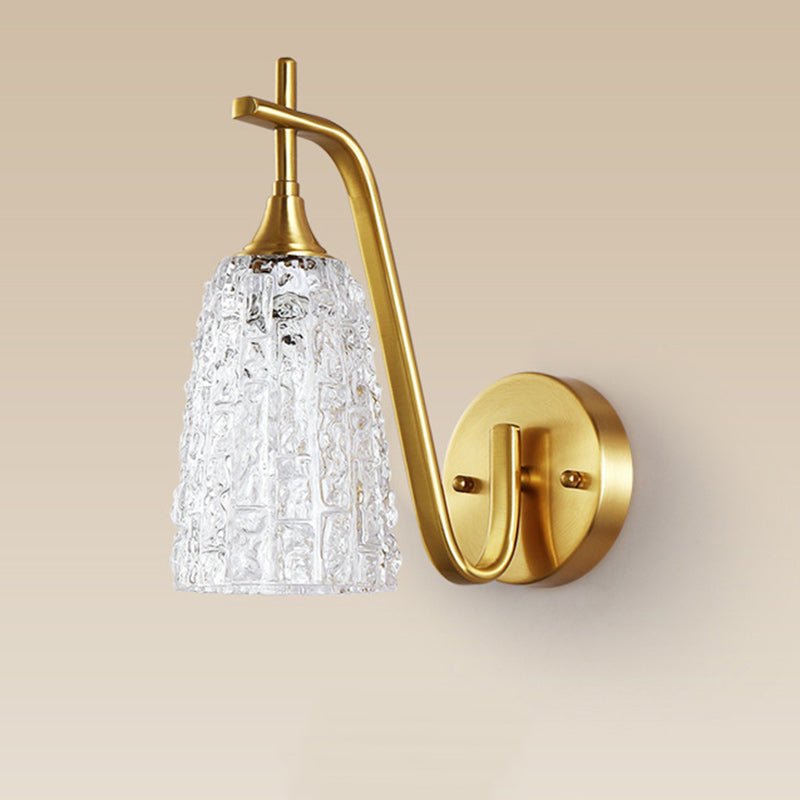Traditional Luxury Brass Glass Cylinder Ice Cracked Texture 1-Light Wall Sconce Lamp For Bedside