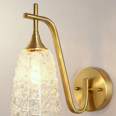 Traditional Luxury Brass Glass Cylinder Ice Cracked Texture 1-Light Wall Sconce Lamp For Bedside