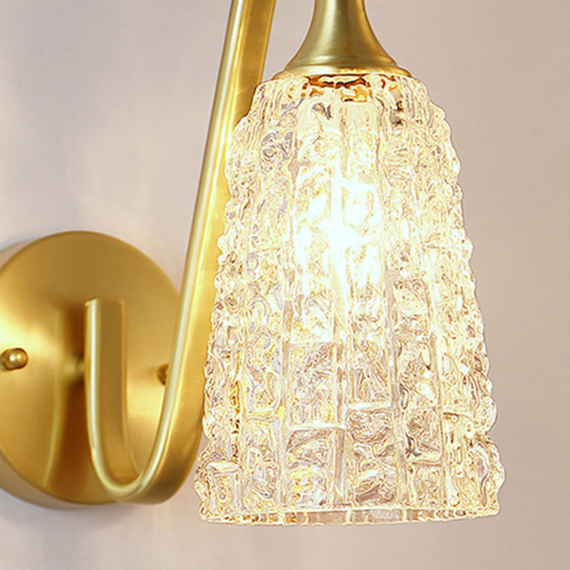 Traditional Luxury Brass Glass Cylinder Ice Cracked Texture 1-Light Wall Sconce Lamp For Bedside