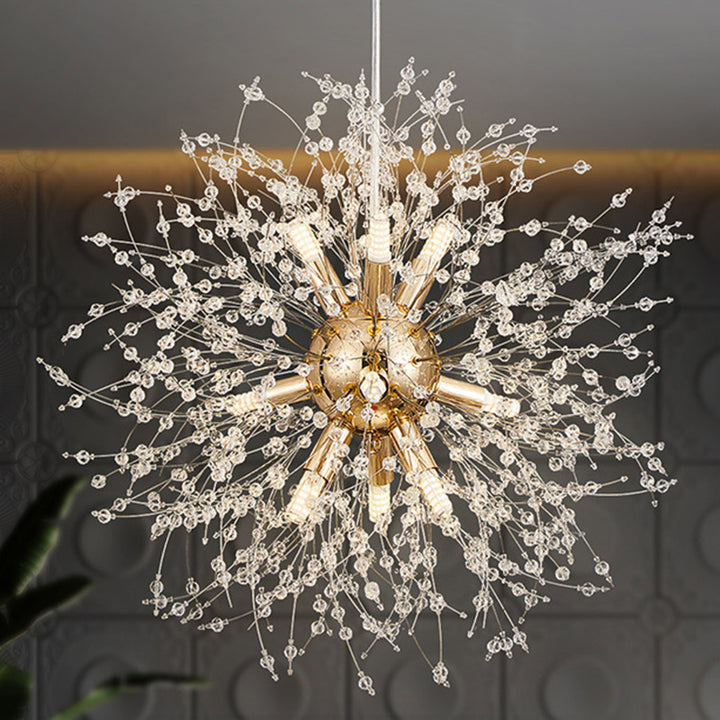 Modern Luxury Stainless Steel Crystal Hardware Ball Dandelion 9/12 Light Chandeliers For Dining Room
