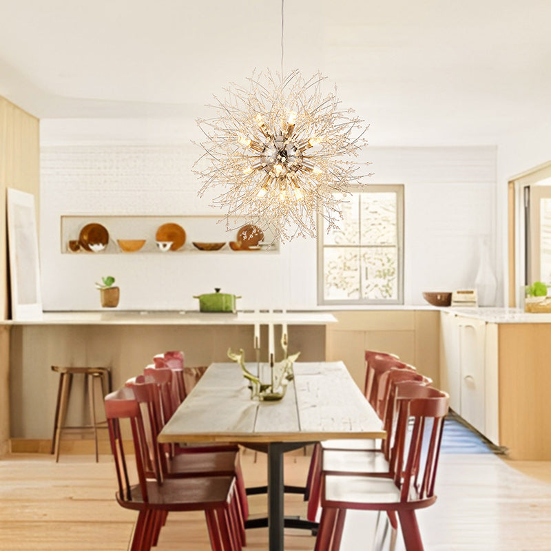 Modern Luxury Stainless Steel Crystal Hardware Ball Dandelion 9/12 Light Chandeliers For Dining Room