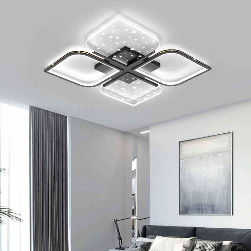 Plafonnier semi-encastré à LED en aluminium nordique contemporain, trèfle à quatre feuilles en acrylique et étoile étoilée pour chambre 