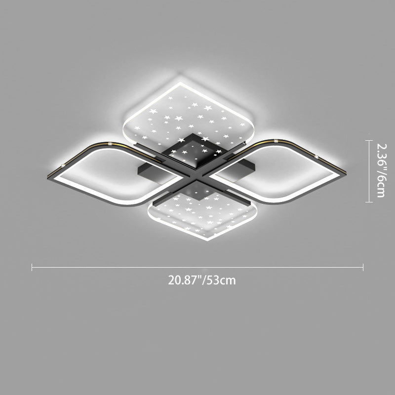 Plafonnier semi-encastré à LED en aluminium nordique contemporain, trèfle à quatre feuilles en acrylique et étoile étoilée pour chambre 