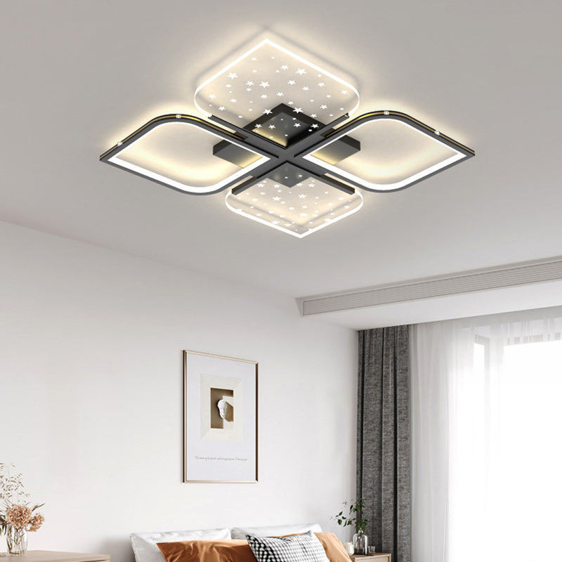 Plafonnier semi-encastré à LED en aluminium nordique contemporain, trèfle à quatre feuilles en acrylique et étoile étoilée pour chambre 