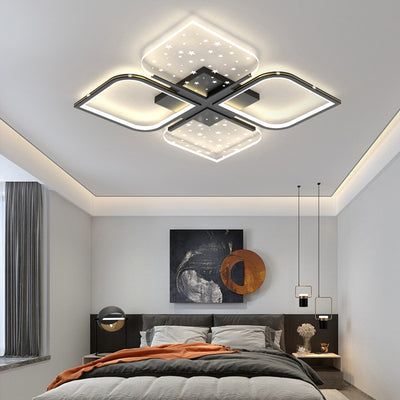 Plafonnier semi-encastré à LED en aluminium nordique contemporain, trèfle à quatre feuilles en acrylique et étoile étoilée pour chambre 