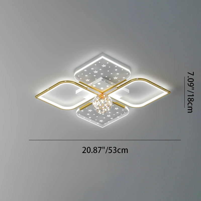 Plafonnier semi-encastré LED contemporain nordique en fer acrylique à quatre feuilles de trèfle étoilé pour chambre à coucher 