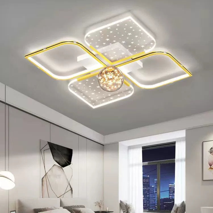 Plafonnier semi-encastré LED contemporain nordique en fer acrylique à quatre feuilles de trèfle étoilé pour chambre à coucher 
