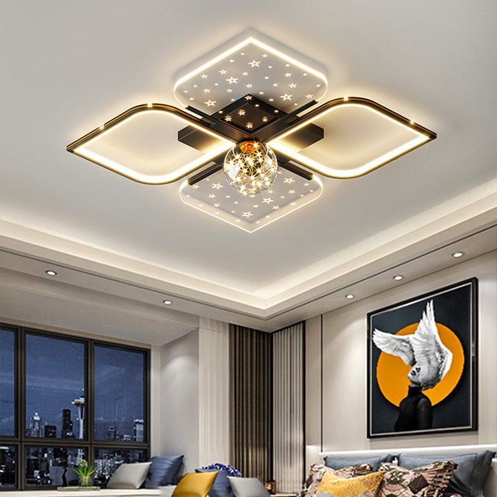 Plafonnier semi-encastré LED contemporain nordique en fer acrylique à quatre feuilles de trèfle étoilé pour chambre à coucher 