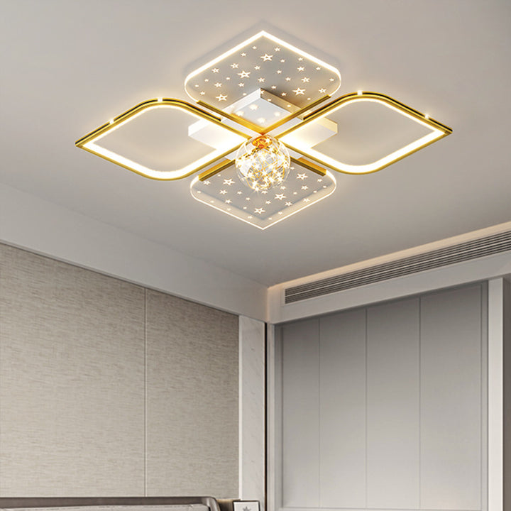 Plafonnier semi-encastré LED contemporain nordique en fer acrylique à quatre feuilles de trèfle étoilé pour chambre à coucher 