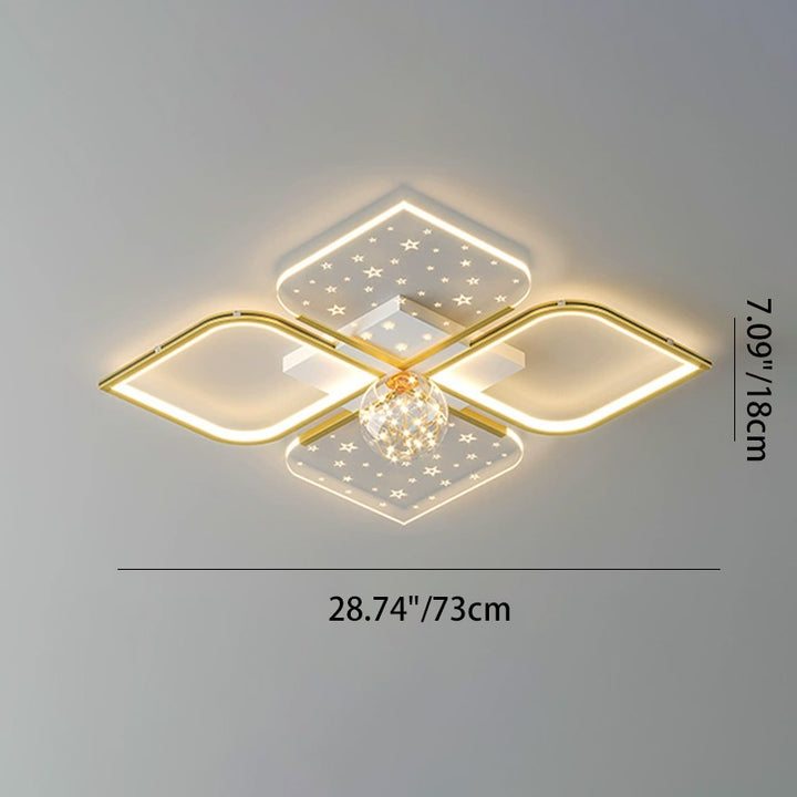 Plafonnier semi-encastré LED contemporain nordique en fer acrylique à quatre feuilles de trèfle étoilé pour chambre à coucher 