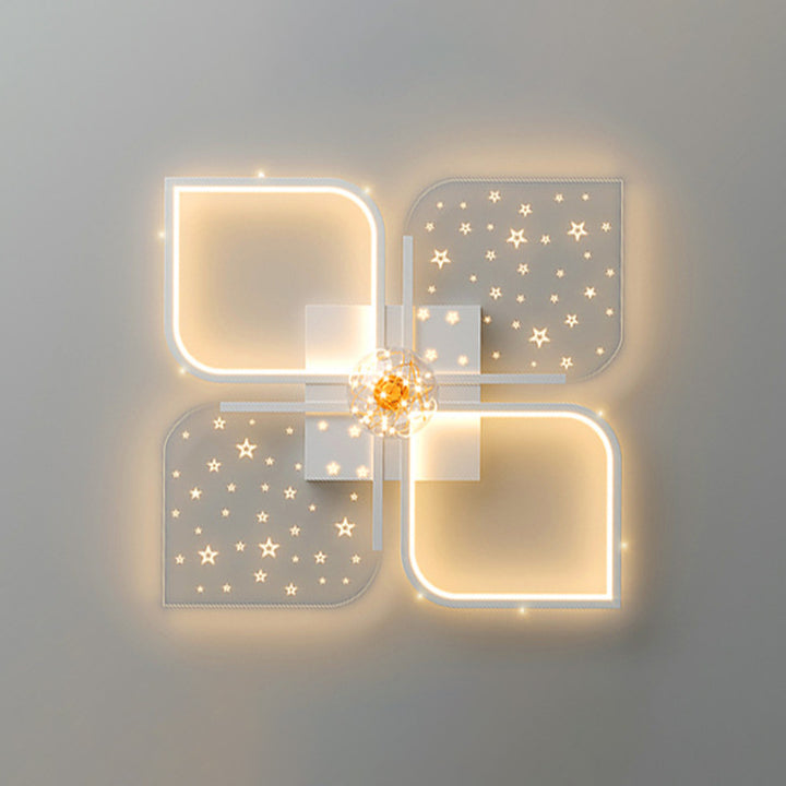 Plafonnier semi-encastré LED contemporain nordique en fer acrylique à quatre feuilles de trèfle étoilé pour chambre à coucher 