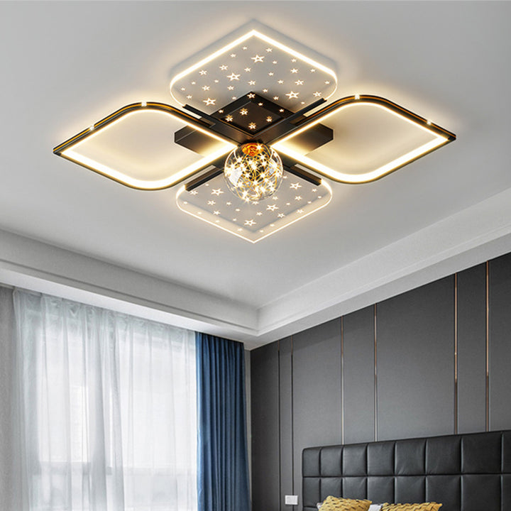 Plafonnier semi-encastré LED contemporain nordique en fer acrylique à quatre feuilles de trèfle étoilé pour chambre à coucher 