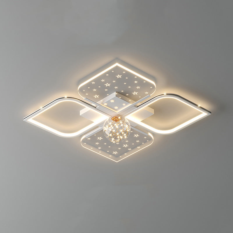 Plafonnier semi-encastré LED contemporain nordique en fer acrylique à quatre feuilles de trèfle étoilé pour chambre à coucher 