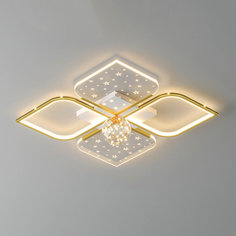 Plafonnier semi-encastré LED contemporain nordique en fer acrylique à quatre feuilles de trèfle étoilé pour chambre à coucher 
