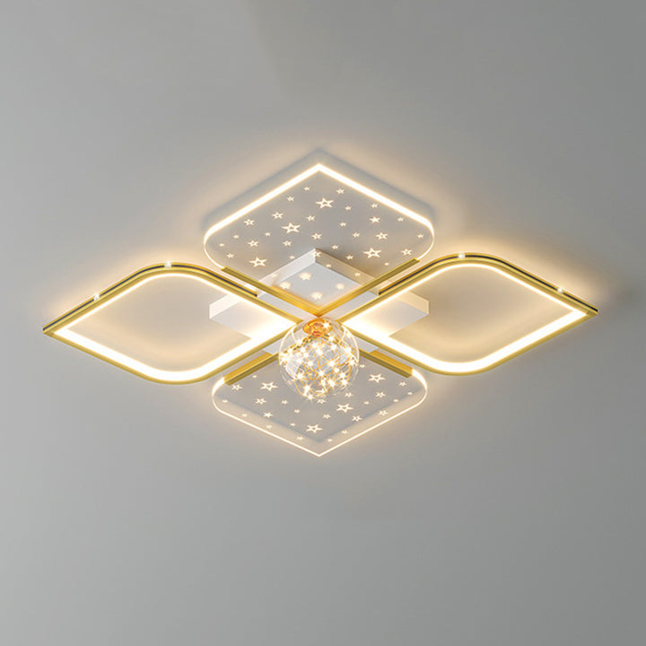 Plafonnier semi-encastré LED contemporain nordique en fer acrylique à quatre feuilles de trèfle étoilé pour chambre à coucher 