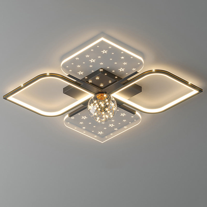 Plafonnier semi-encastré LED contemporain nordique en fer acrylique à quatre feuilles de trèfle étoilé pour chambre à coucher 