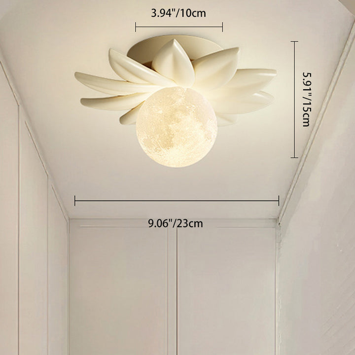 Zeitgenössisches nordisches Harz PLA Mondblatt 1-Licht Semi-Flush Deckenleuchte für den Flur 