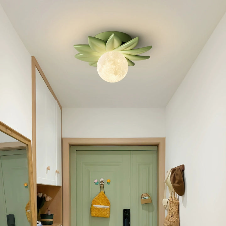 Zeitgenössisches nordisches Harz PLA Mondblatt 1-Licht Semi-Flush Deckenleuchte für den Flur 