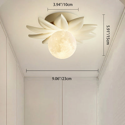Contemporary Nordic Resin PLA Moon Leaf 1-Light Semi-Flush Mount Ceiling Light For Hallway