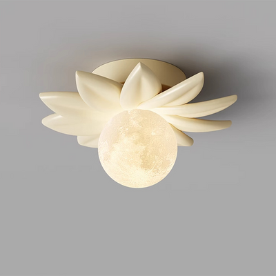 Contemporary Nordic Resin PLA Moon Leaf 1-Light Semi-Flush Mount Ceiling Light For Hallway