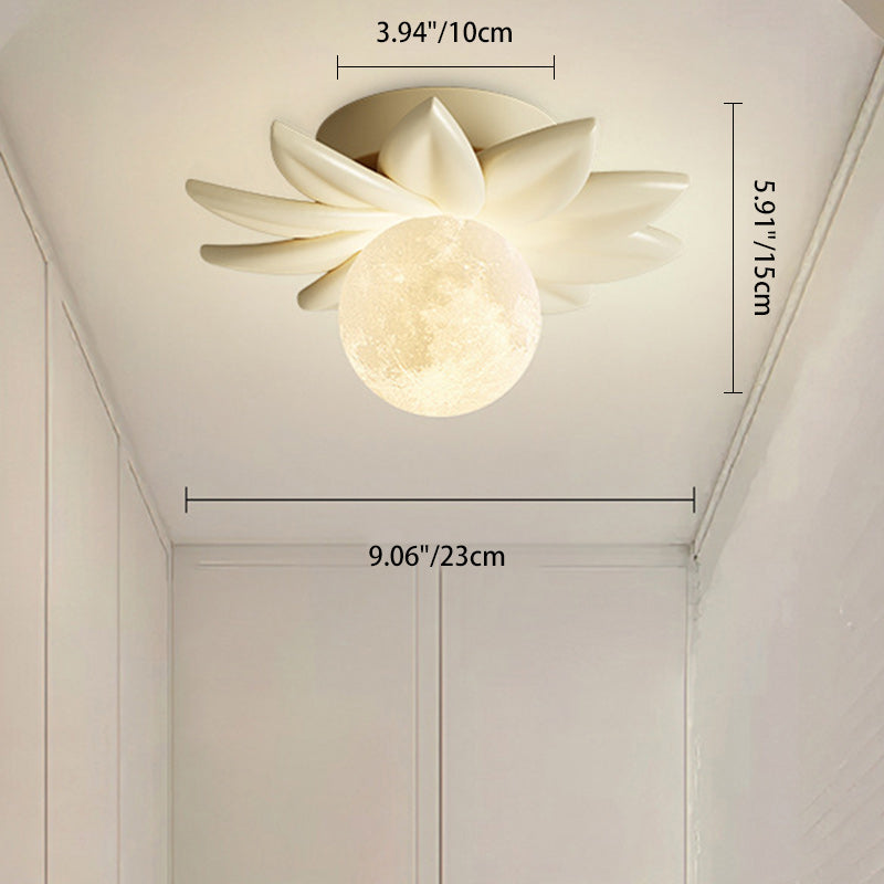 Contemporary Nordic Resin PLA Moon Leaf 1-Light Semi-Flush Mount Ceiling Light For Hallway