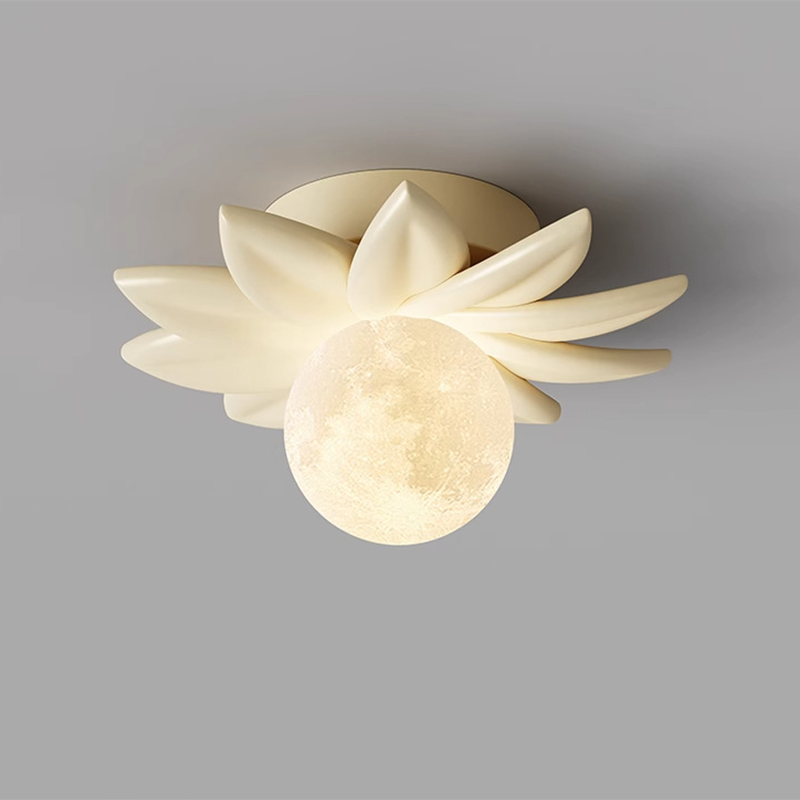 Contemporary Nordic Resin PLA Moon Leaf 1-Light Semi-Flush Mount Ceiling Light For Hallway