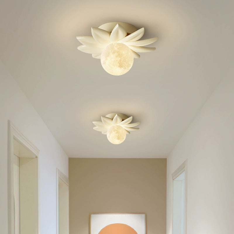 Zeitgenössisches nordisches Harz PLA Mondblatt 1-Licht Semi-Flush Deckenleuchte für den Flur 