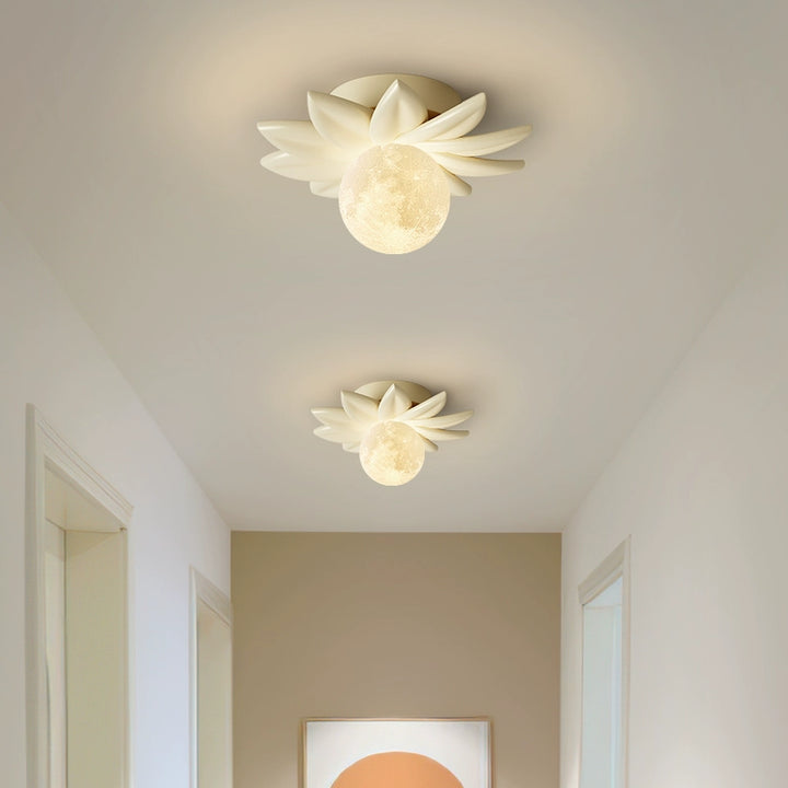 Zeitgenössisches nordisches Harz PLA Mondblatt 1-Licht Semi-Flush Deckenleuchte für den Flur 