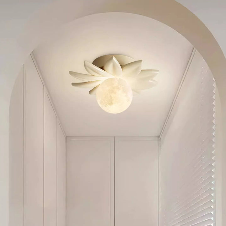 Zeitgenössisches nordisches Harz PLA Mondblatt 1-Licht Semi-Flush Deckenleuchte für den Flur 