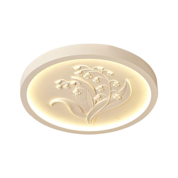 Plafonnier à LED rond en résine traditionnelle française en fer acrylique gravé Suzuran pour chambre à coucher 
