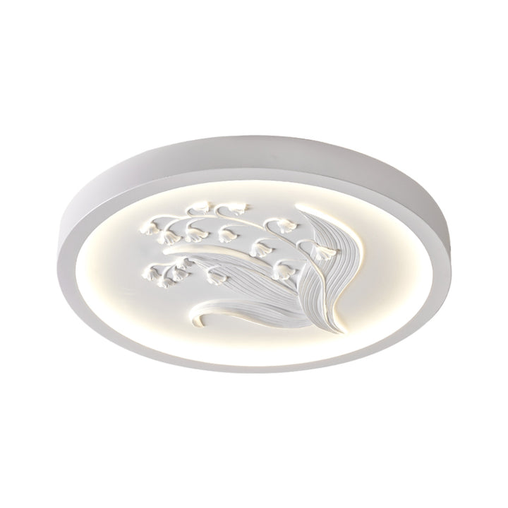 Plafonnier à LED rond en résine traditionnelle française en fer acrylique gravé Suzuran pour chambre à coucher 