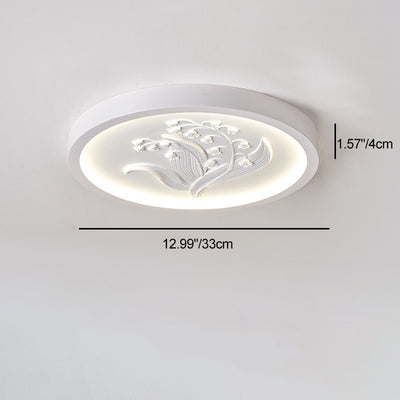 Traditional French Resin Iron Acrylic Round Engraved Suzuran LED Flush Mount Ceiling Light For Bedroom