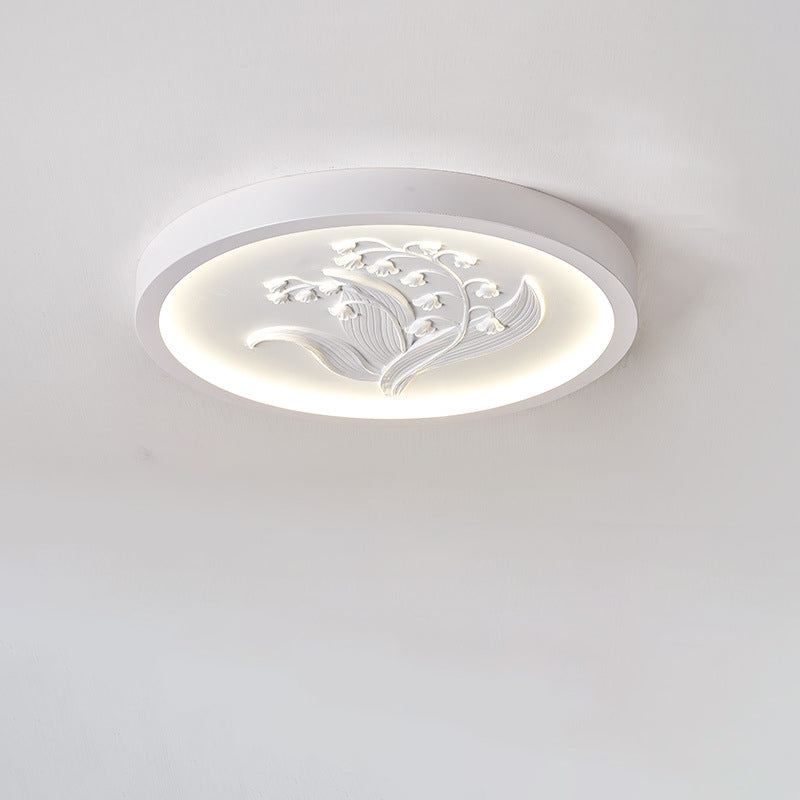 Plafonnier à LED rond en résine traditionnelle française en fer acrylique gravé Suzuran pour chambre à coucher 