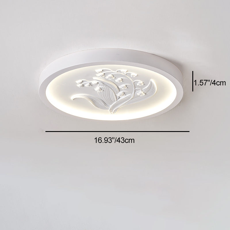 Plafonnier à LED rond en résine traditionnelle française en fer acrylique gravé Suzuran pour chambre à coucher 