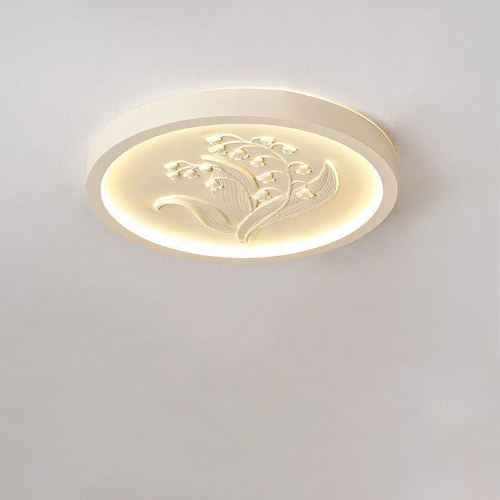 Plafonnier à LED rond en résine traditionnelle française en fer acrylique gravé Suzuran pour chambre à coucher 
