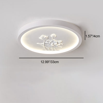 Plafonnier LED rond en résine chinoise traditionnelle en fer acrylique avec fleur de lotus gravée pour chambre à coucher 